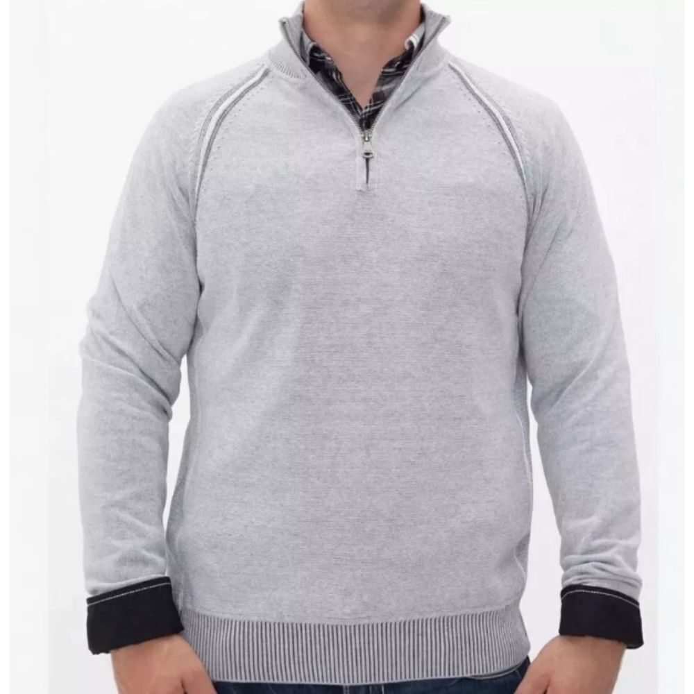 BKE Men's Quarter Zip Sweater Size‎ XL Blue Gray Ribbed Knit Mock Neck Athletic